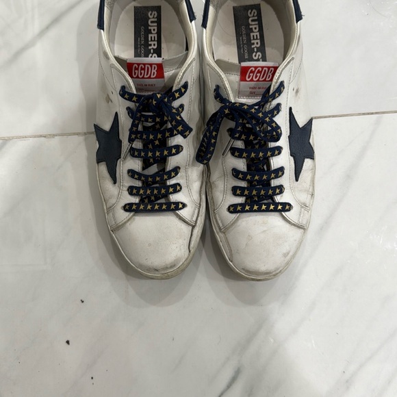 Golden Goose White Sneakers with Navy Stars - Picture 1 of 6
